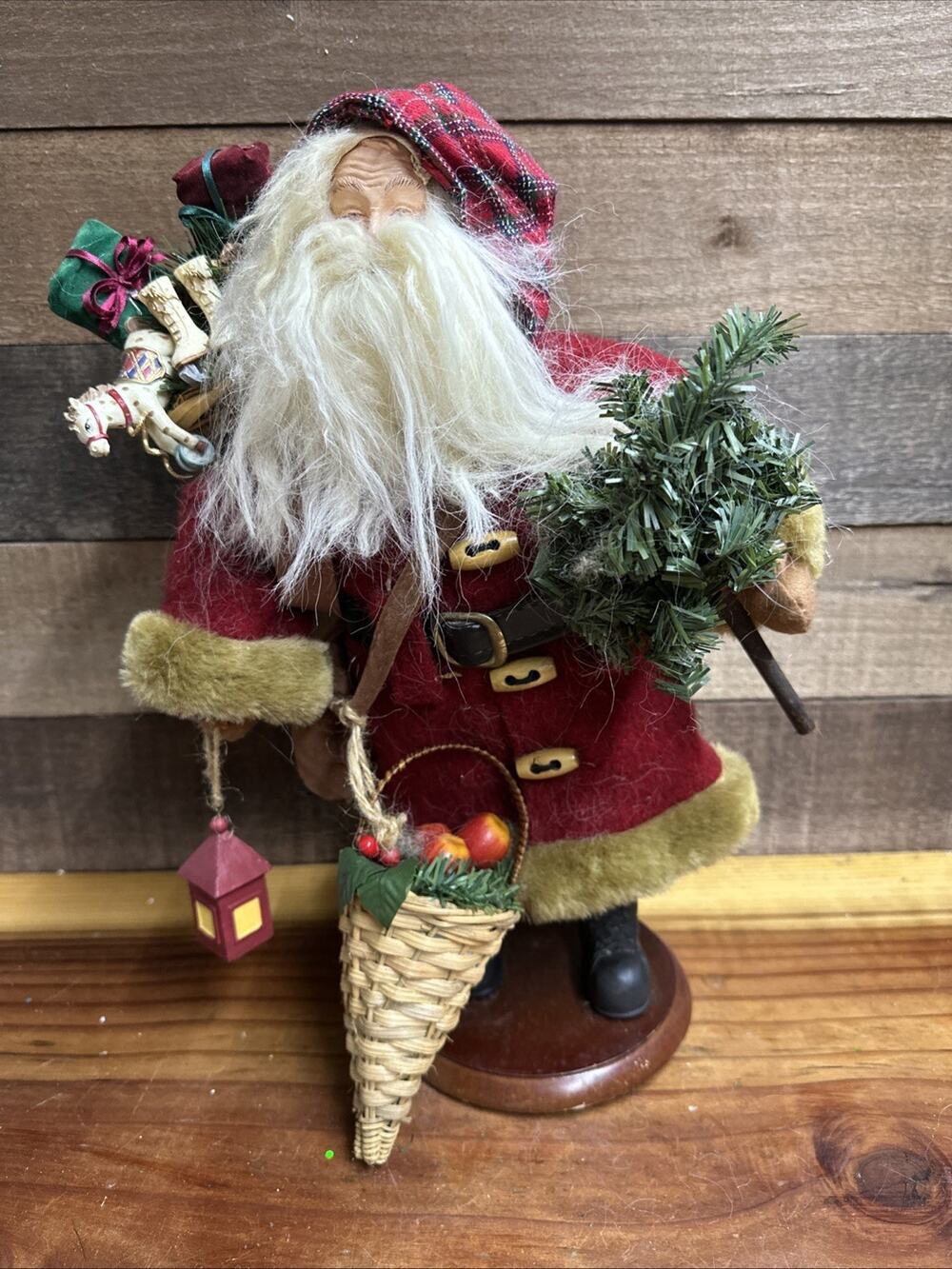 Vintage old- style tabletop 16” Santa Claus Christmas figure Fruit Basket Toys